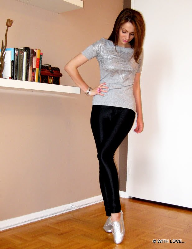Marta Tryshak wearing Candela Tokyo Oxfords in Silver